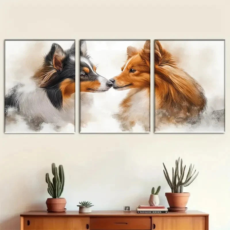 3pcs Foggy Dog Love Sonata Modern Style Metal Print Ready to Hang Art