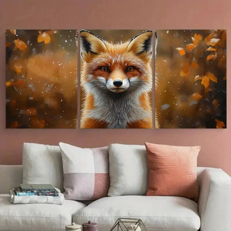 3pcs Red Fox Woodland Animals Metal Print Ready to Hang Art
