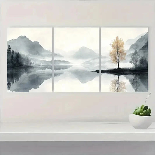 3pcs Black and White Nature Scene Posters Metal Print Ready to Hang Art
