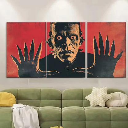 3pcs Frankenstein, Retro Kitsch Photo Art Metal Print Ready to Hang Art