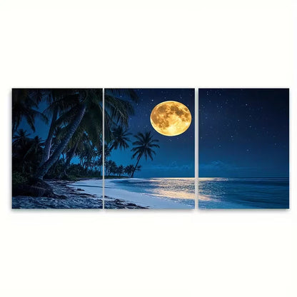 3pcs Tropical Palm Trees Night Sky Metal Print Ready to Hang Art