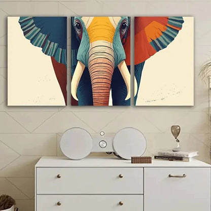 3pcs Colorful Elephant Abstract Art Wall Art Set Canvas Framed 40x60cm - High Quality Print 100% Australian Made Wall Canvas Ready to Hang