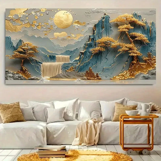 Golden Pine Tree Mountain wall canvas office home room framed 120x60cm