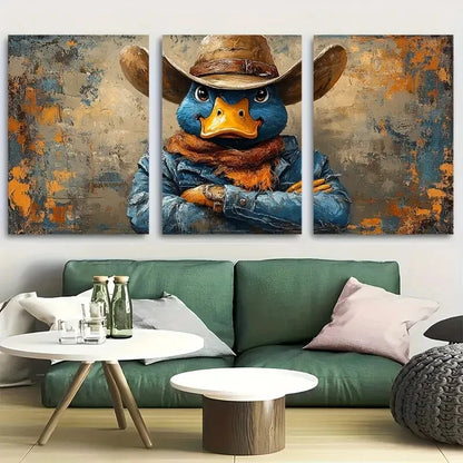 3pcs Funny Mallard Portrait Cowboy Duck Metal Print Ready to Hang Art
