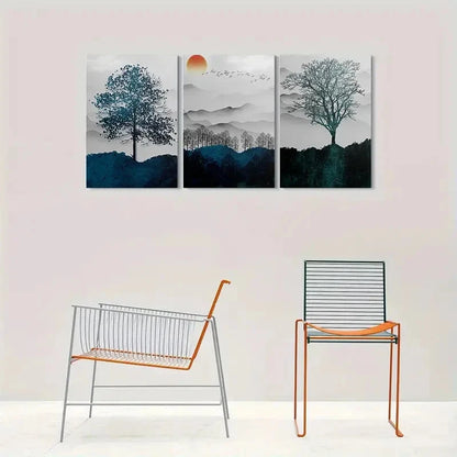 3pcs Minimalist Tree and Mountain Decor Wall Art Set Canvas Framed 40x60cm - High Quality Print 100% Australian Made Wall Canvas Ready to Hang