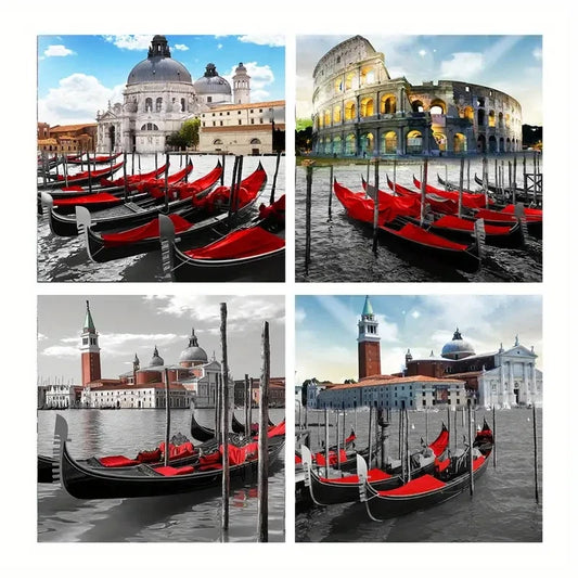 4pcs Venice Gondola Canvas  Wall Art Canvas Framed