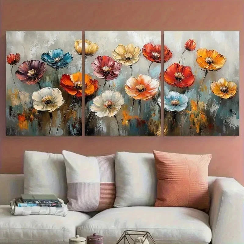 3pcs Dreamy Colorful Blossoms Floral Neutral Tones Metal Print Ready to Hang Art