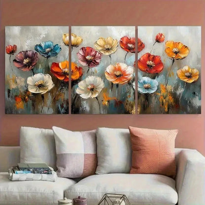 3pcs Dreamy Colorful Blossoms Floral Neutral Tones Metal Print Ready to Hang Art