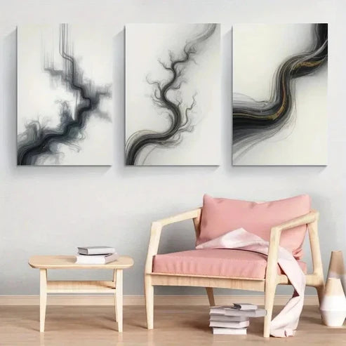 3pcs Black & White Swirls Wall Art Canvas Unframed - High Quality Print 100% Australian Made Wall Canvas