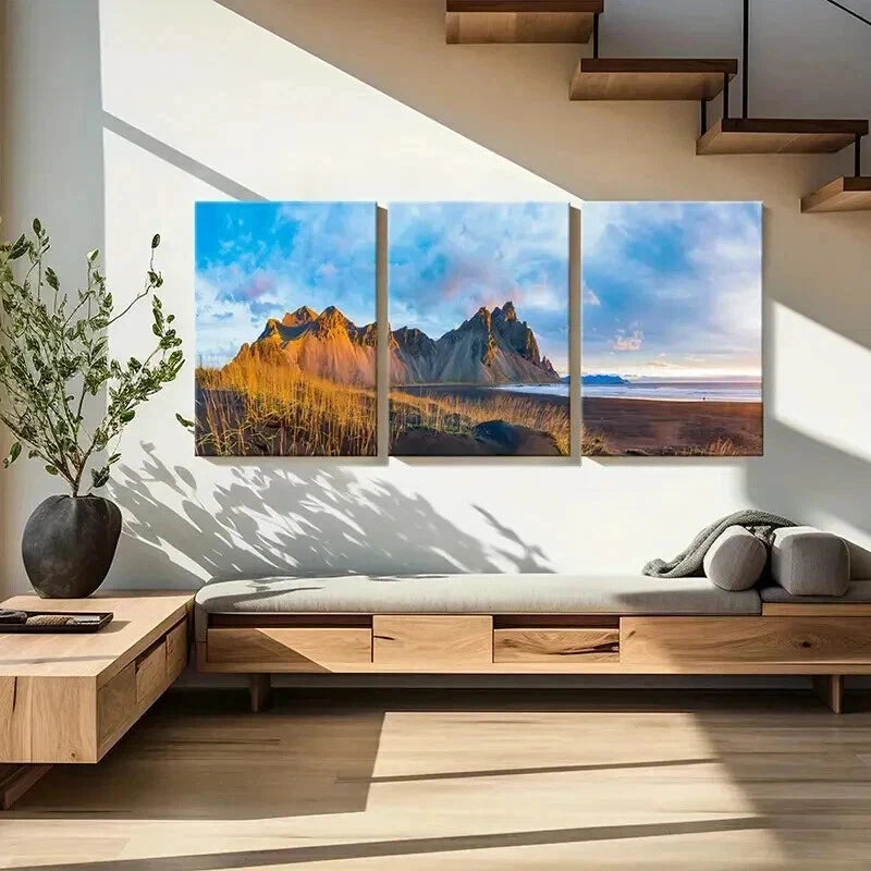 3pcs Mountain & Sea Beach Scenery Wall Art Set Canvas Framed 40x60cm - High Quality Print 100% Australian Made Wall Canvas Ready to Hang
