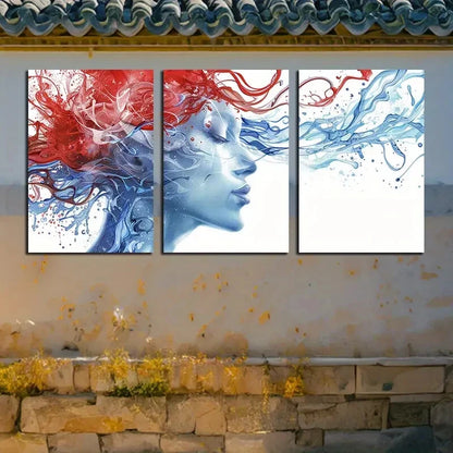 3pcs The Face of A Mysterious Girl Illustration Metal Print Ready to Hang Art