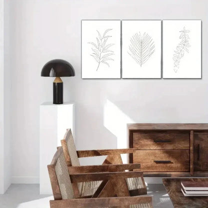 3pcs Minimalist Botanical Leaf Line Art Prints Metal Print Ready to Hang Art