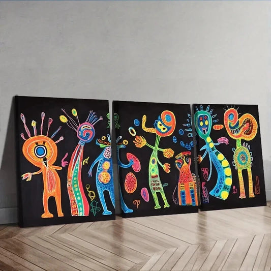 3pcs Surreal Character Graffiti Canvas Wall Art Set Canvas Framed 50x70cm - High Quality Print 100% Australian Made Wall Canvas Ready to Hang