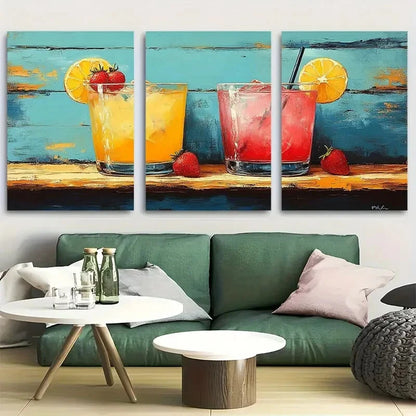 3pcs Coastal Matchbox Cowgirl Martini Metal Print Ready to Hang Art