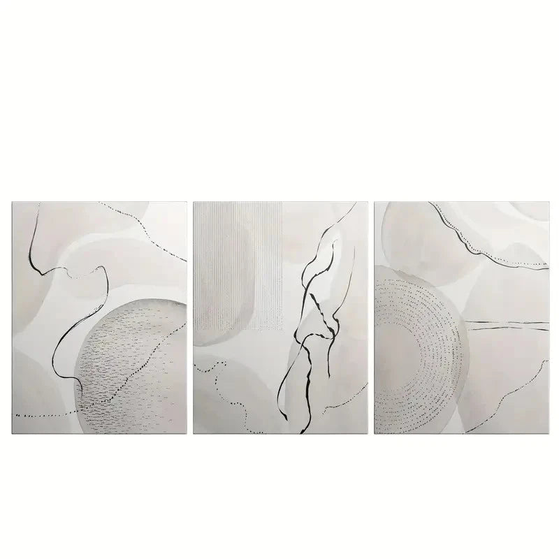 3pcs Abstract Beige & Brown Geometric Design Metal Print Ready to Hang Art