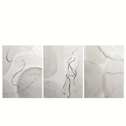 3pcs Abstract Beige & Brown Geometric Design Metal Print Ready to Hang Art