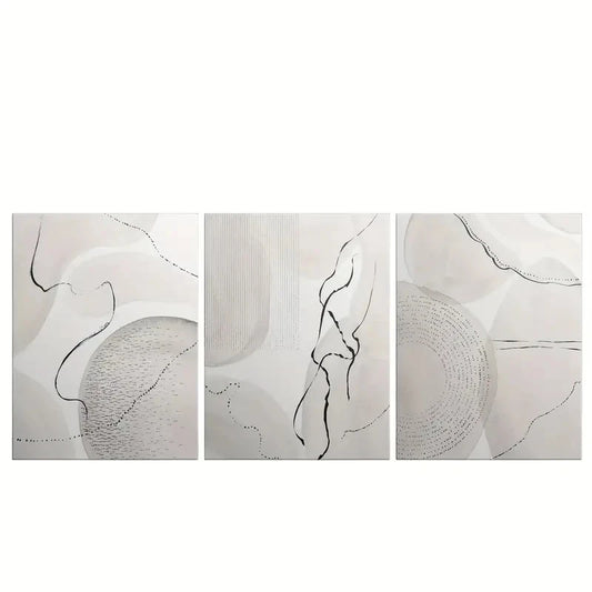 3pcs Abstract Beige & Brown Geometric Design Metal Print Ready to Hang Art