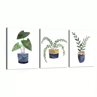 3pcs Minimalist Modern Green Plant Flower Canvas Unframed - High Quality Print 100% Australian Made Wall Canvas