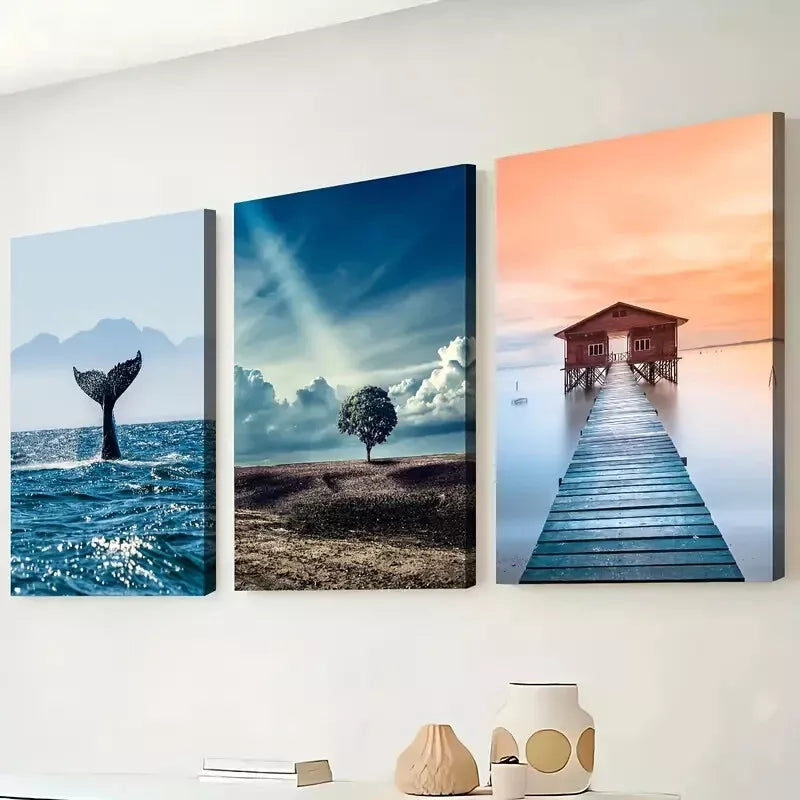 3pcs Modern Ocean Natural Scenery Wall Art Set Canvas Framed 50x70cm - High Quality Print 100% Australian Made Wall Canvas Ready to Hang - Bella Home Decor
