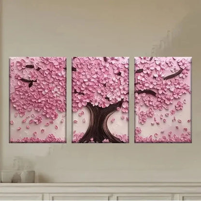 3pcs a pink tree with leaves Wall Art Set Canvas Unframed - High Quality Print 100% Australian Made Wall Canvas - Bella Home Decor