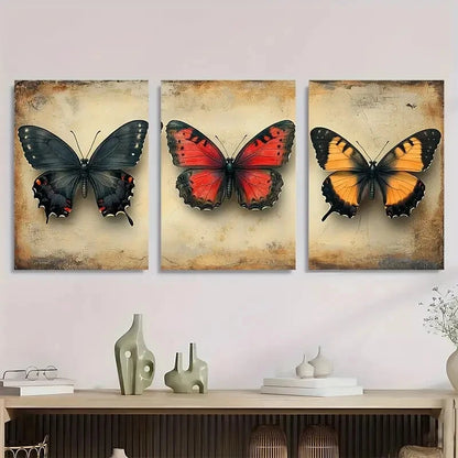 3pcs Vintage Butterfly Nature Inspired Animal Metal Print Ready to Hang Art