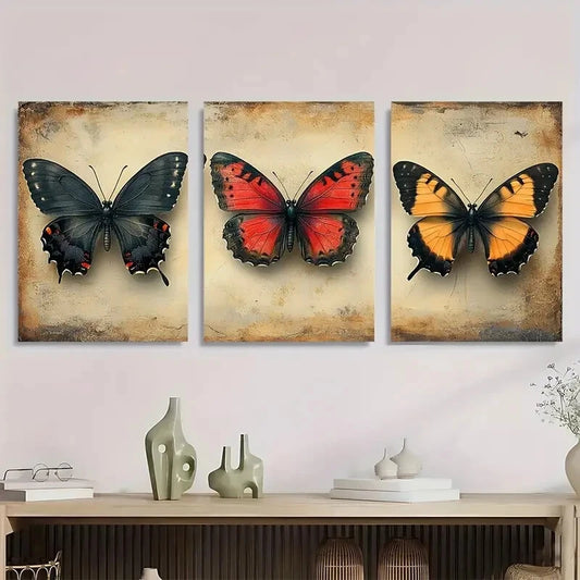 3pcs Vintage Butterfly Nature Inspired Animal Metal Print Ready to Hang Art