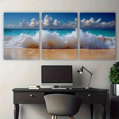 3pcs Frothing Sea Foam Seashore Australia Seascape Metal Print Ready to Hang Art