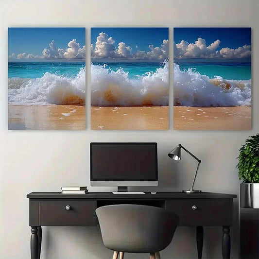 3pcs Frothing Sea Foam Seashore Australia Seascape Metal Print Ready to Hang Art