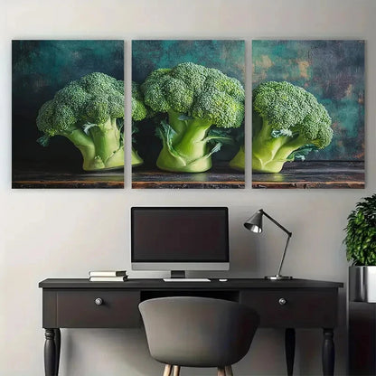 3pcs Broccoli Vegetables Kitchen Design Wall Art Set Canvas Framed 40x60cm - High Quality Print 100% Australian Made Wall Canvas Ready to Hang