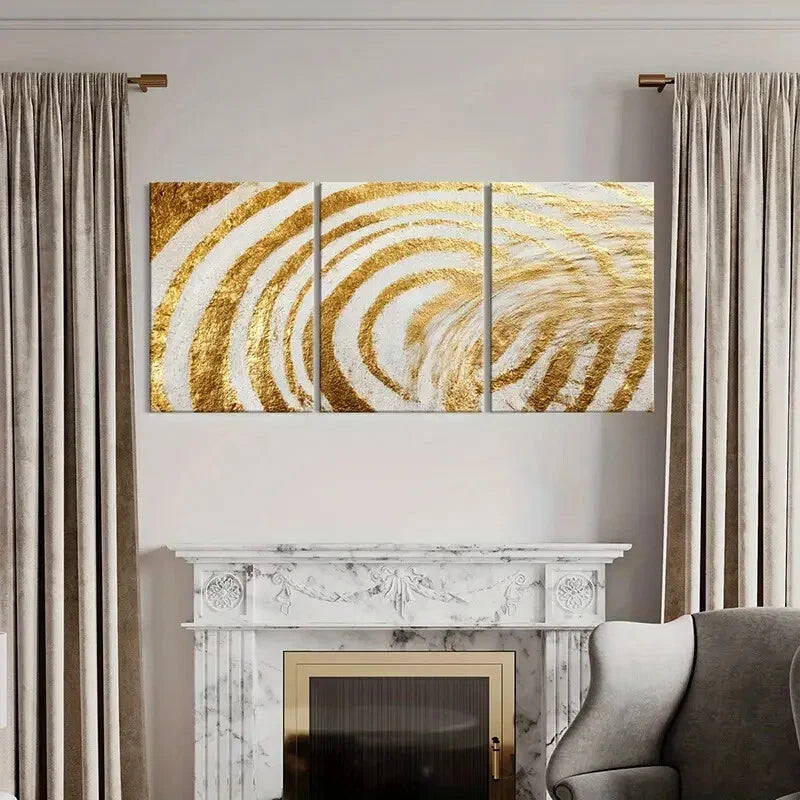 3pcs Abstract Golden Swirl Geometric Design Metal Print Ready to Hang Art