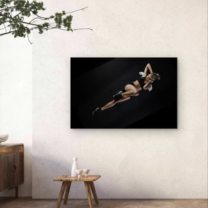 Woman Doing Core Crunches on a Bench 5mm Plastic Poster Ready to Hang 90x60cm