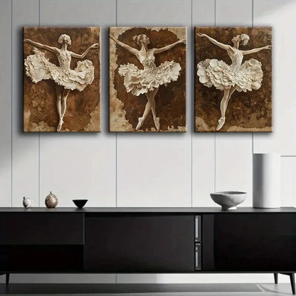 3pcs Ballet Dancer Figure Wall Art Set Canvas Framed 40x60cm - High Quality Print 100% Australian Made Wall Canvas Ready to Hang