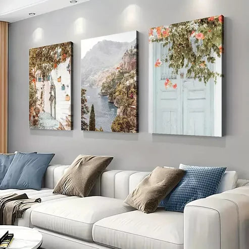 3pcs Mediterranean Positano Amalfi Coast Canvas Framed 60x90cm - High Quality Print 100% Australian Made Wall Canvas Ready to Hang