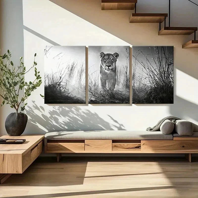3pcs Wildlife Lion Modern Animal Painting Wall Art Set Canvas Framed 40x60cm - High Quality Print 100% Australian Made Wall Canvas Ready to Hang