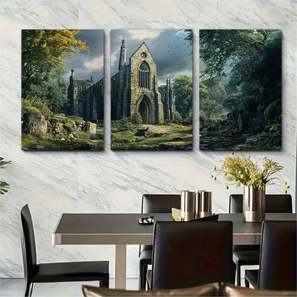 3pcs Yorkshire Dales Abbey Trail Travel Poster Metal Print Ready to Hang Art