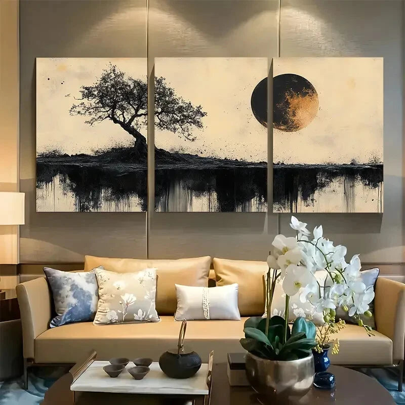 3pcs Illustrations Featuring Grunge Dark Tree Metal Print Ready to Hang Art