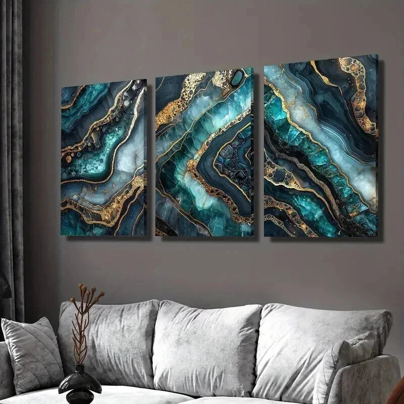 3pcs Green Gold Marble Texture Mural Wall Art Set Canvas Framed 40x60cm - High Quality Print 100% Australian Made Wall Canvas Ready to Hang