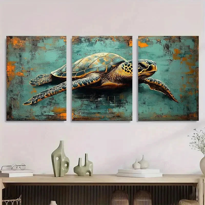 3pcs Sea Turtle Painting Humorous Metal Print Ready to Hang Art