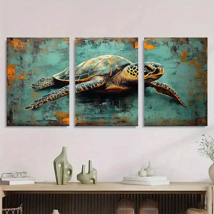 3pcs Sea Turtle Painting Humorous Metal Print Ready to Hang Art