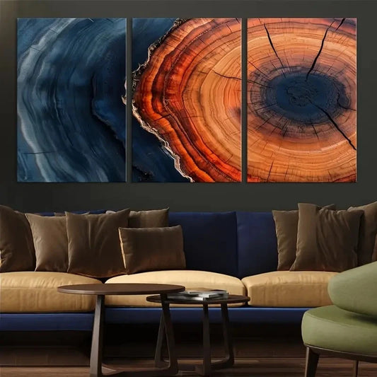 3pcs Tree Rings Wall Abstract Nature Art Metal Print Ready to Hang Art