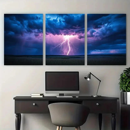 3pcs Dramatic Lightning Storm Scene Perfect Wall Art Set Canvas Framed 40x60cm - High Quality Print 100% Australian Made Wall Canvas Ready to Hang