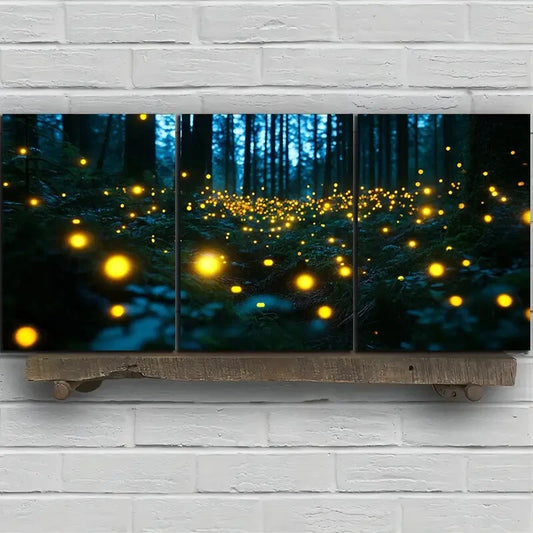 3pcs Fireflies in the Forest Triple Metal Print Ready to Hang Art