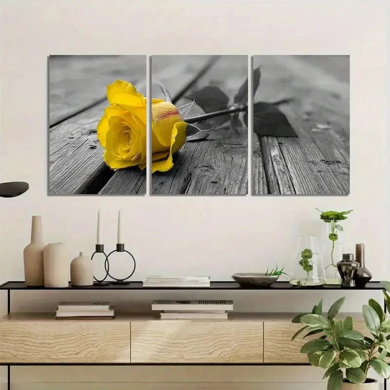 3pcs High-Definition Yellow Rose Poster Metal Print Ready to Hang Art