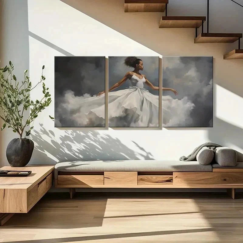 3pcs Beautiful Woman Dancing in White Dress Wall Art Set Canvas Framed 40x60cm - High Quality Print 100% Australian Made Wall Canvas Ready to Hang