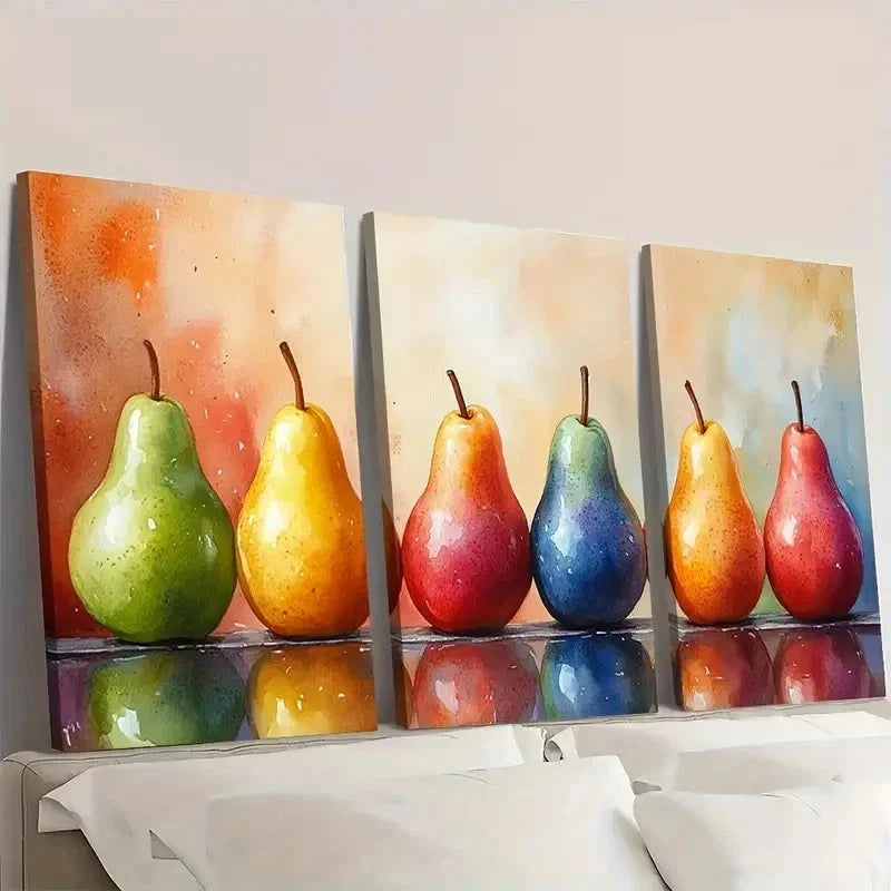 3pcs Pear Still Life Art Print Kitchen Art UI Wall Art Set Canvas Framed 60x90cm - High Quality Print 100% Australian Made Wall Canvas Ready to Hang