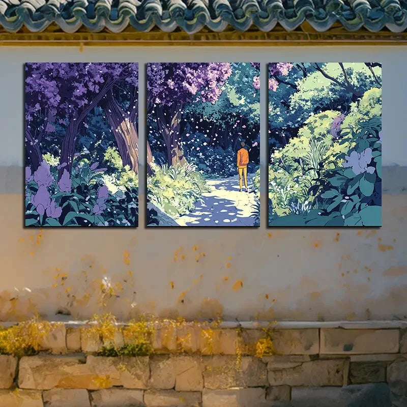 3pcs Man in the Enchanting Forest Metal Print Ready to Hang Art