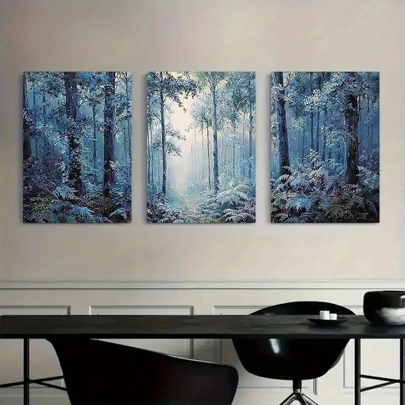 3pcs Vintage Style Abstract Forest Scene Metal Print Ready to Hang Art