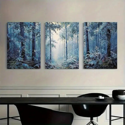 3pcs Vintage Style Abstract Forest Scene Metal Print Ready to Hang Art
