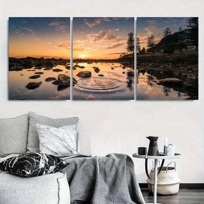 3pcs Sunset Reflection Lake & Rocks Metal Print Ready to Hang Art