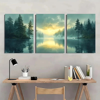 3pcs Serene Landscape with Soft Pastel Sky Metal Print Ready to Hang Art